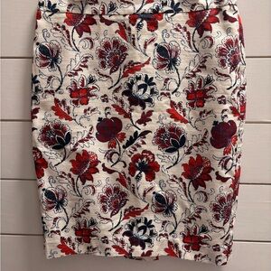 Ann Taylor Red and Cream Floral Pencil Skirt